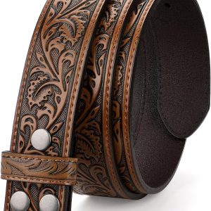 Floral Engraved Leather Belt Strap