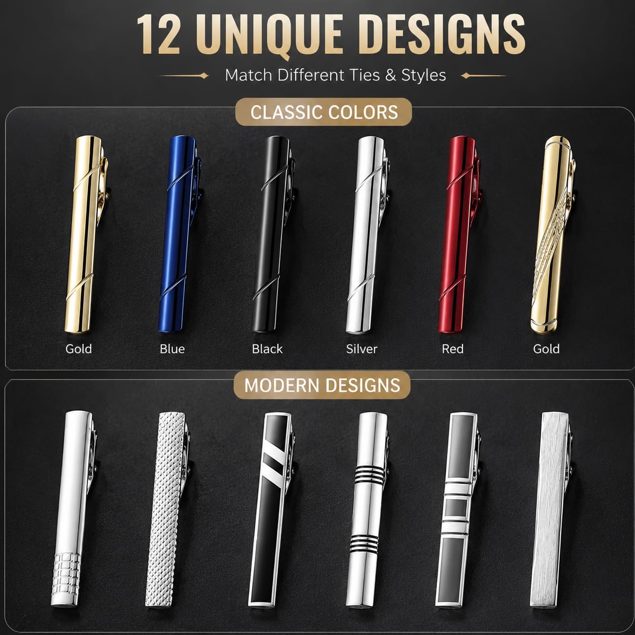 Silver and Black Tie Clip Set - Image 2