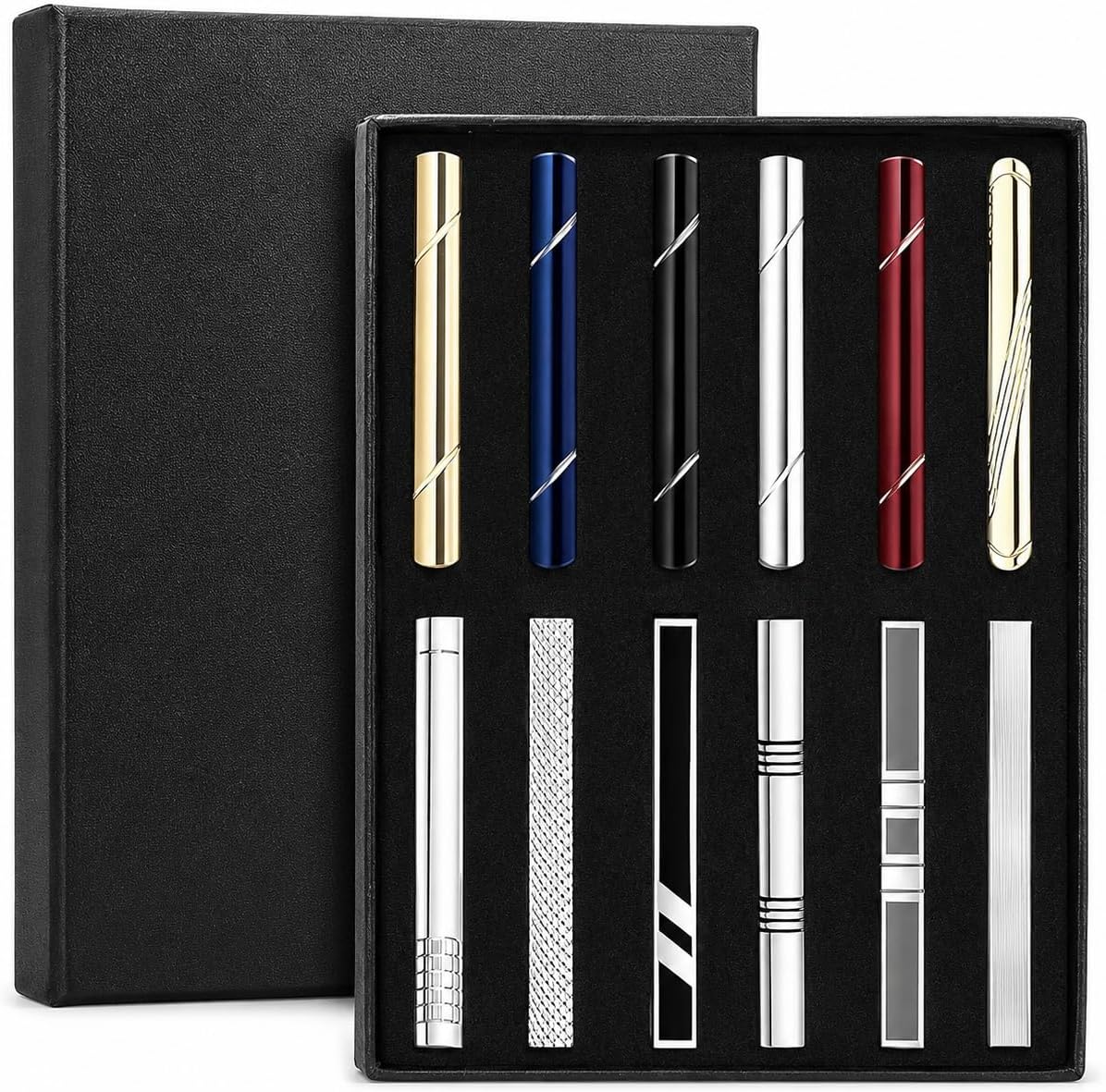 Silver and Black Tie Clip Set